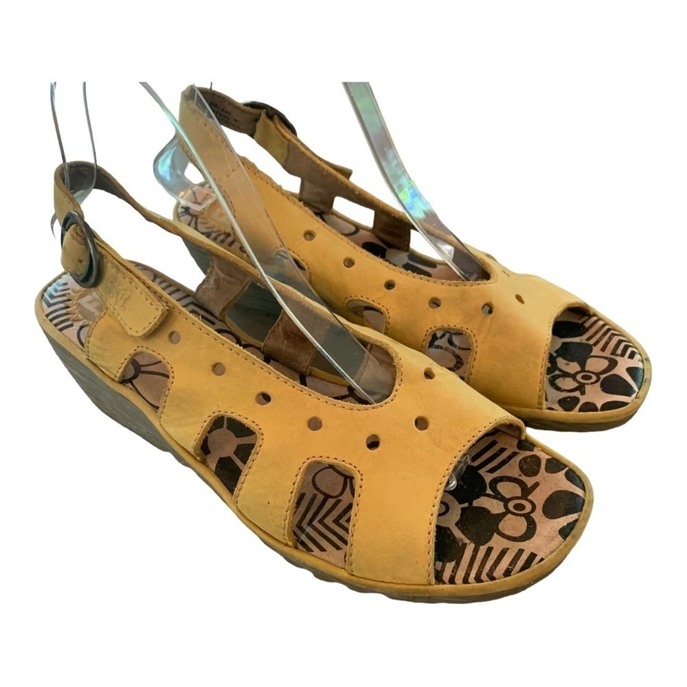 Fly London Otto Canary Yellow Leather Wedge  Sandals sz EU 40 / US 9-9.5